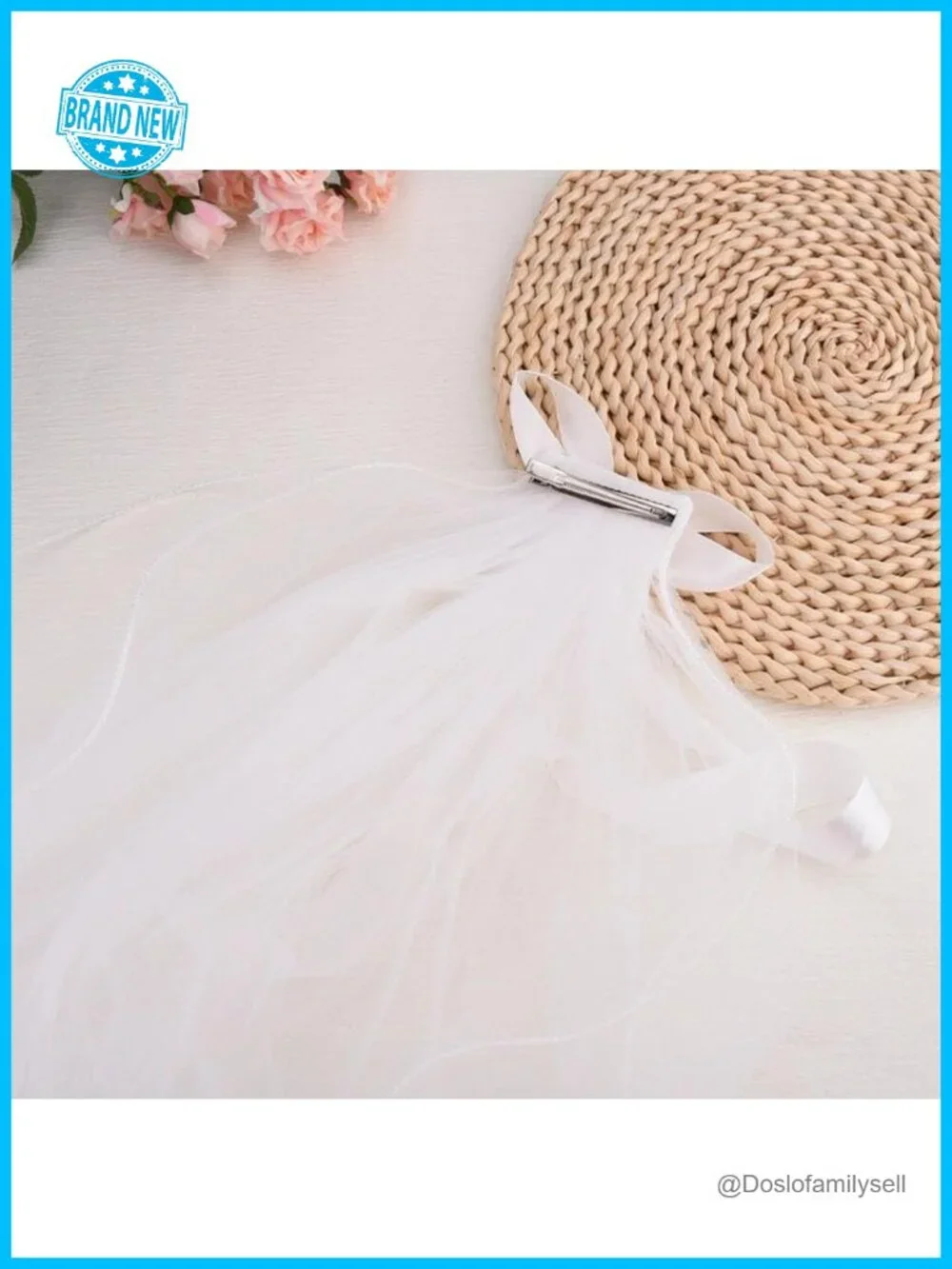 Wedding Bow Veil with Clip Bridal Hair Accessory Tulle Lace Satin Headpiece